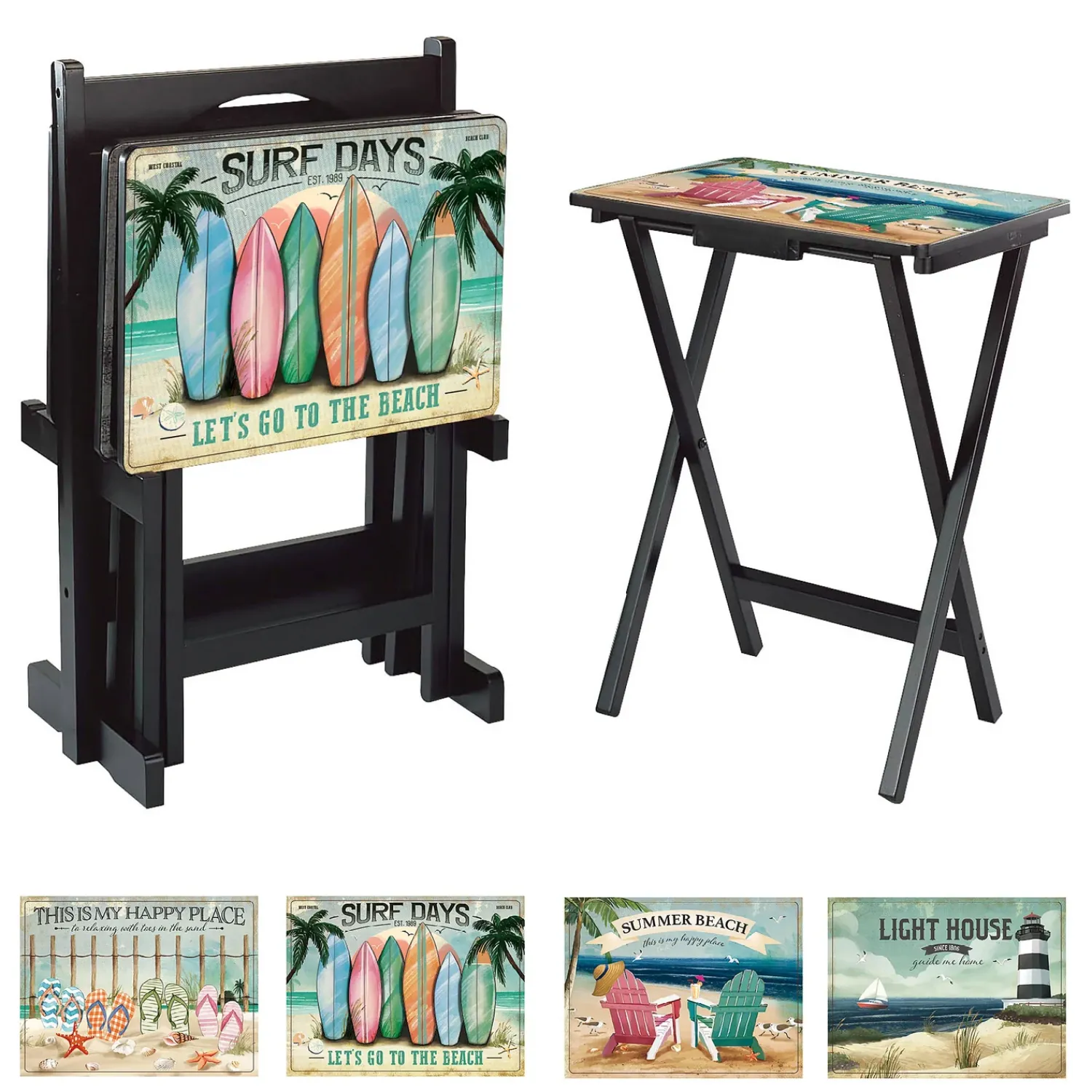 Plow & Hearth Accent Tables>West Coast Beach TV Tray Set of 4