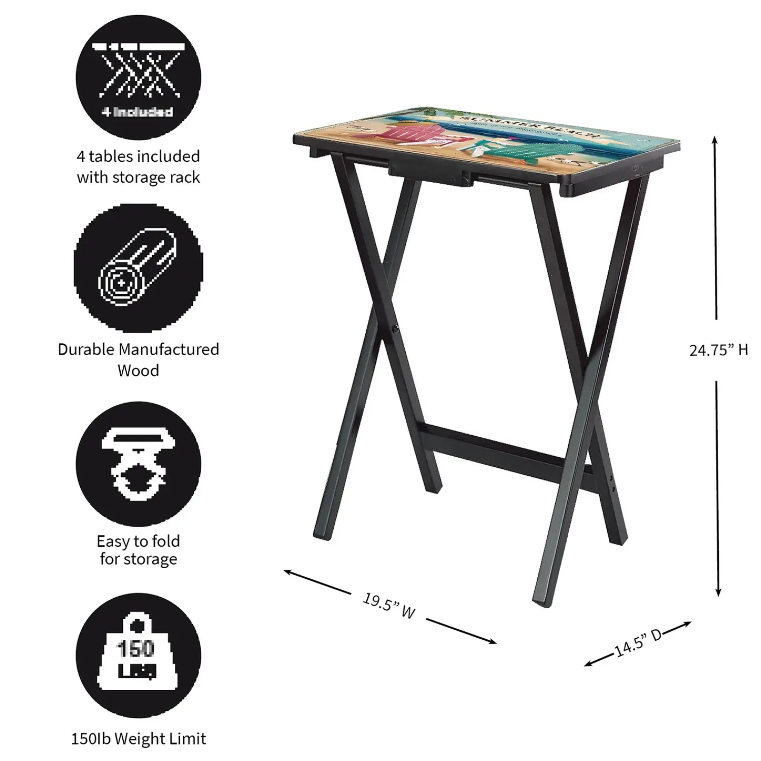 Plow & Hearth Accent Tables>West Coast Beach TV Tray Set of 4