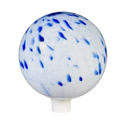 Plow & Hearth Gazing Balls>White & Blue Spotted Glass Gazing Ball, 10"
