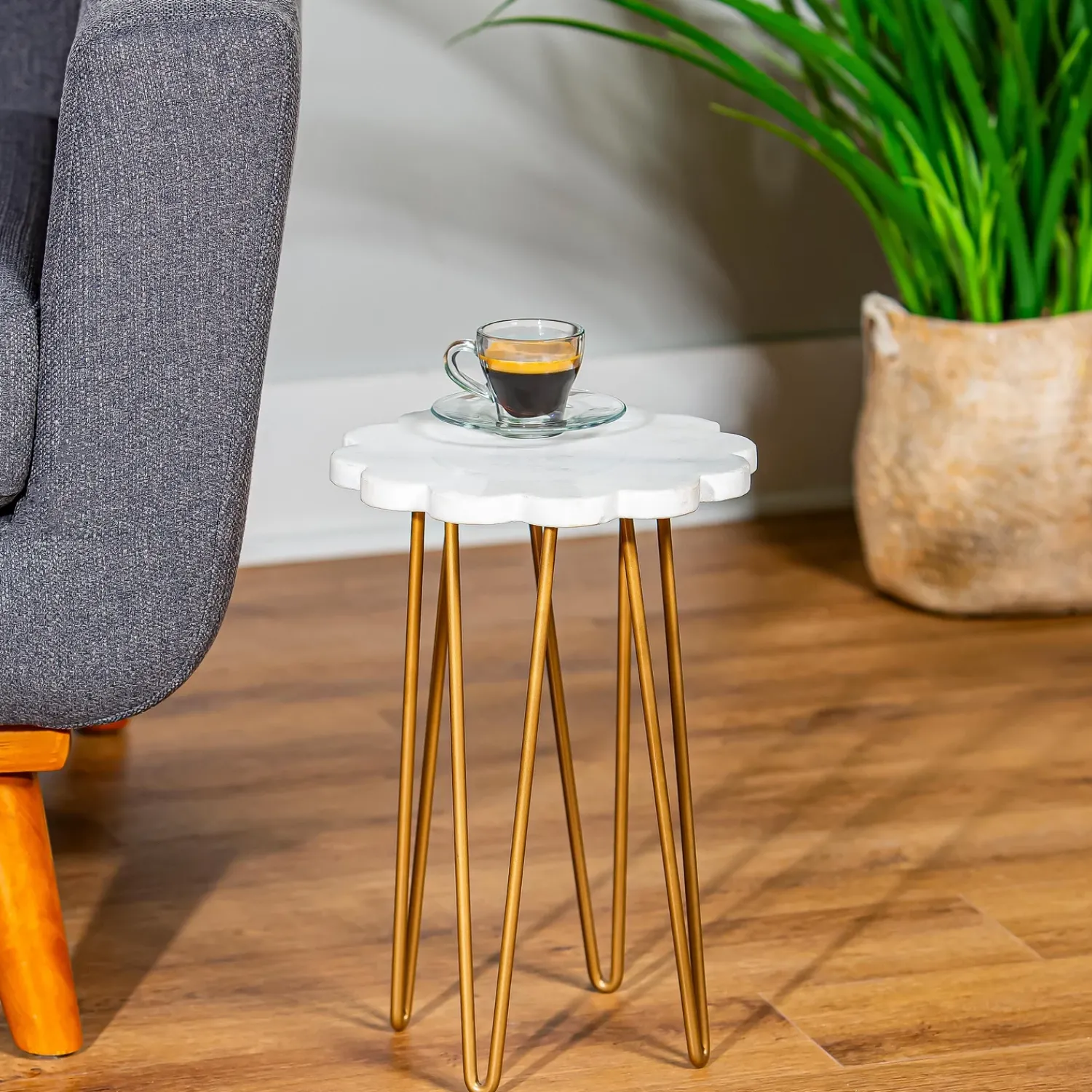 Plow & Hearth Planters & Plant Stands|Accent Tables>White Granite Plant Stand with Metal Legs
