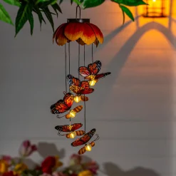 Plow & Hearth Wind Chimes & Mobiles|Solar Accents>White Light Solar Mobile, Metal Monarch