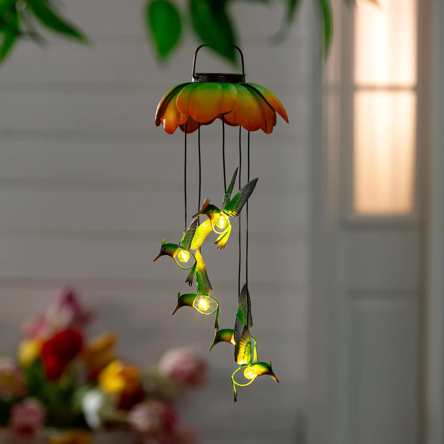 Plow & Hearth Wind Chimes & Mobiles|Solar Accents>White Light Solar Mobile, Metal Hummingbird