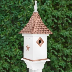 Plow & Hearth Birdhouses>White Villa-Style Birdhouse with Hand-Hammered Copper Roof and Accents