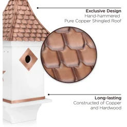Plow & Hearth Birdhouses>White Villa-Style Birdhouse with Hand-Hammered Copper Roof and Accents