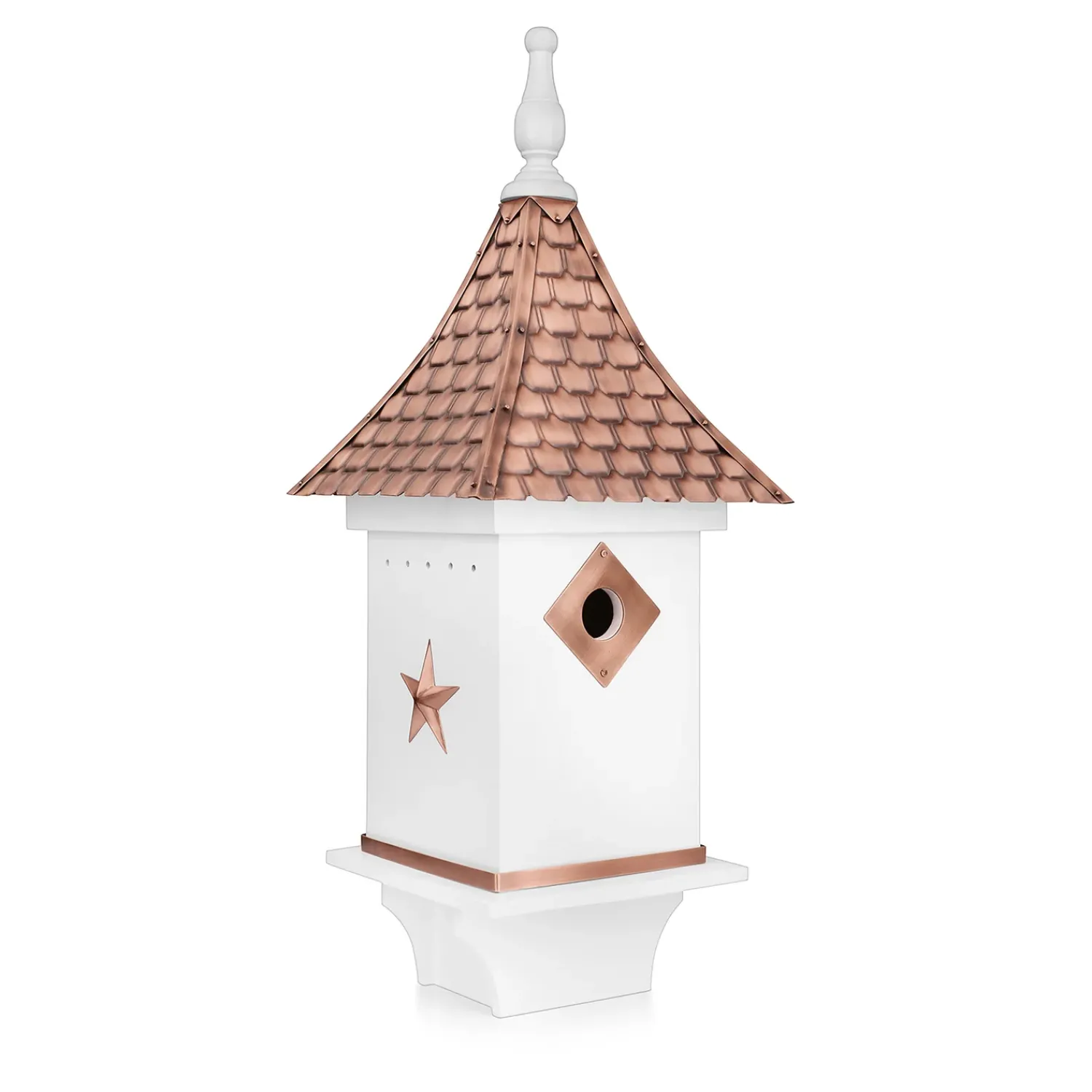 Plow & Hearth Birdhouses>White Villa-Style Birdhouse with Hand-Hammered Copper Roof and Accents