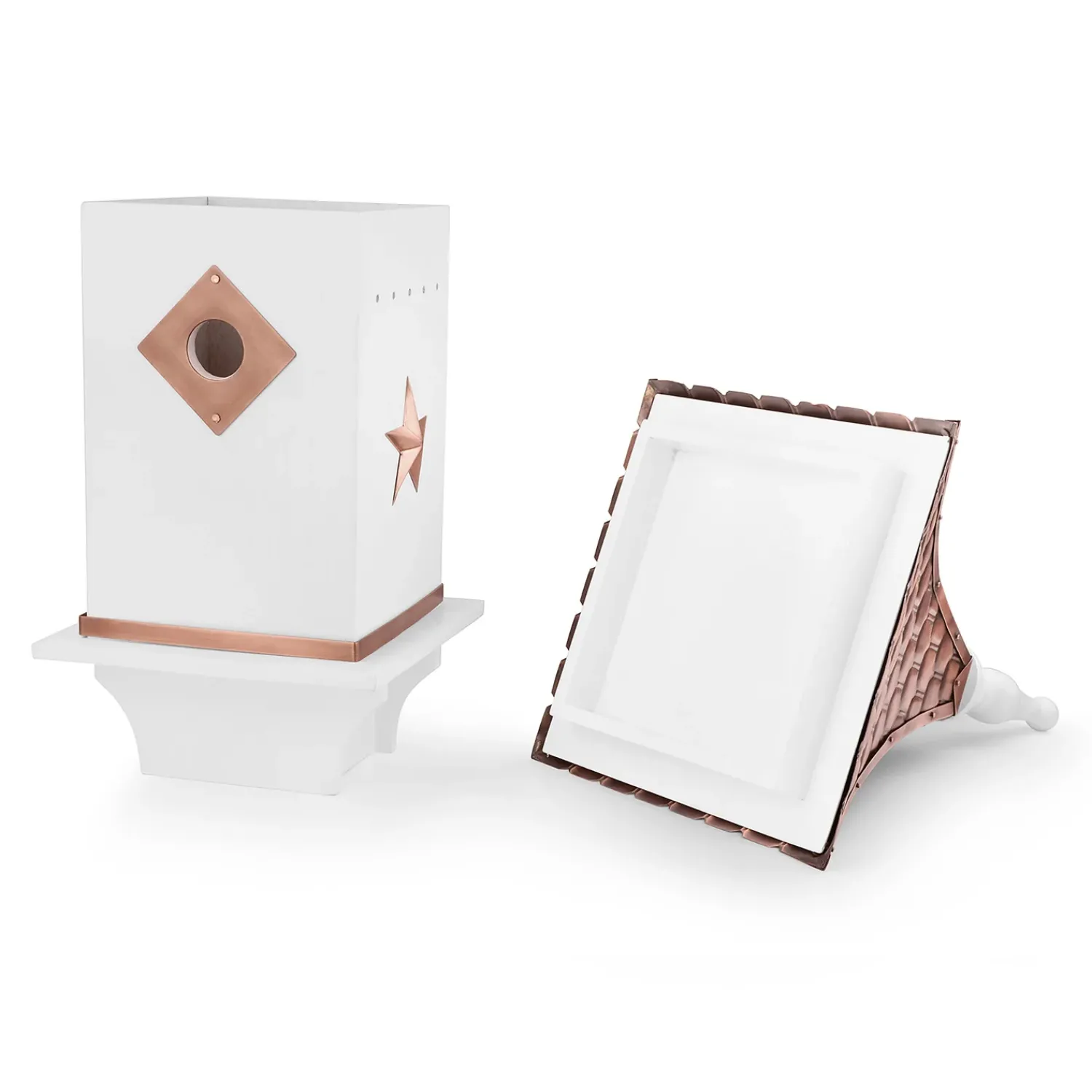 Plow & Hearth Birdhouses>White Villa-Style Birdhouse with Hand-Hammered Copper Roof and Accents