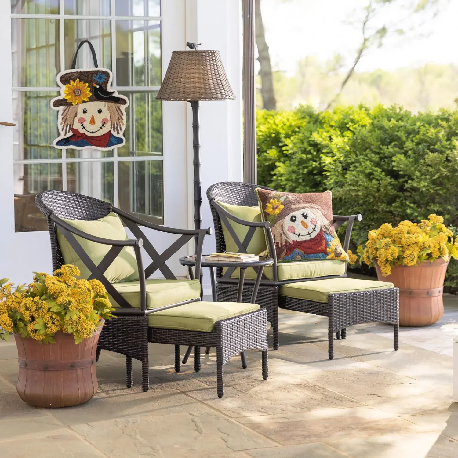 Plow & Hearth Outdoor Seating Sets>Wicker Patio Furniture Set with Cushions LightGreen