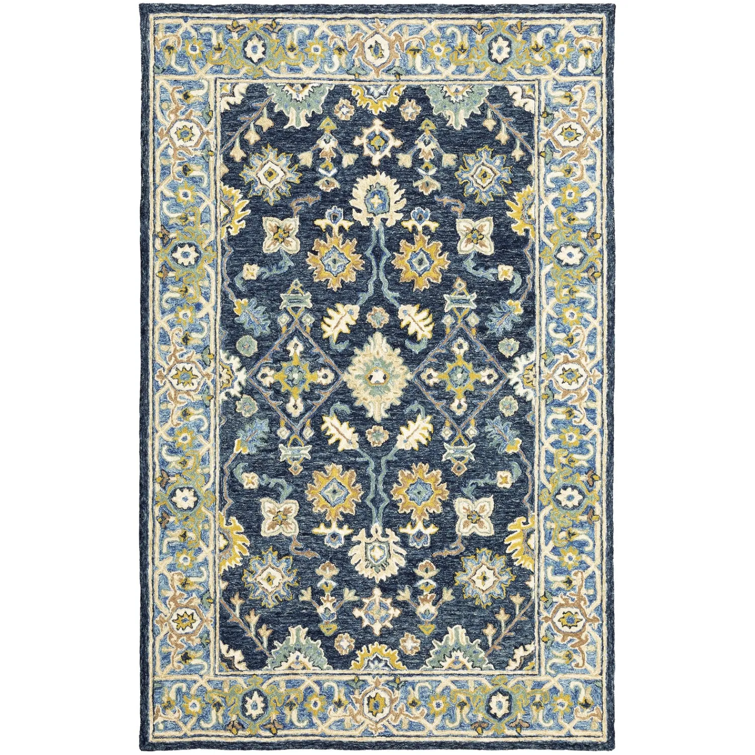 Plow & Hearth Area Rugs>Willow Oaks Blue Wool Border Rug, 3'6" x 5'6"