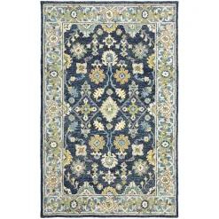 Plow & Hearth Area Rugs>Willow Oaks Blue Wool Border Rug, 5' x 8'