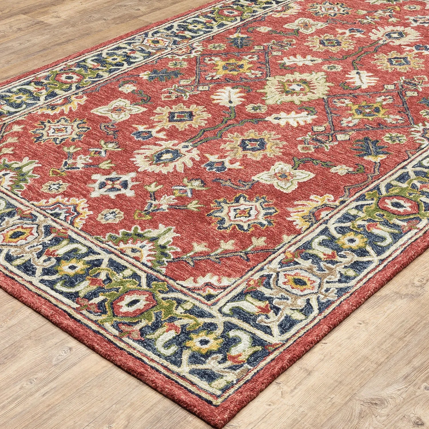 Plow & Hearth Area Rugs|Hearth Rugs>Willow Oaks Red Wool Border Rug, 5' x 8'