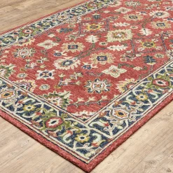 Plow & Hearth Runners|Hearth Rugs>Willow Oaks Red Wool Border Runner, 2'6" x 8'