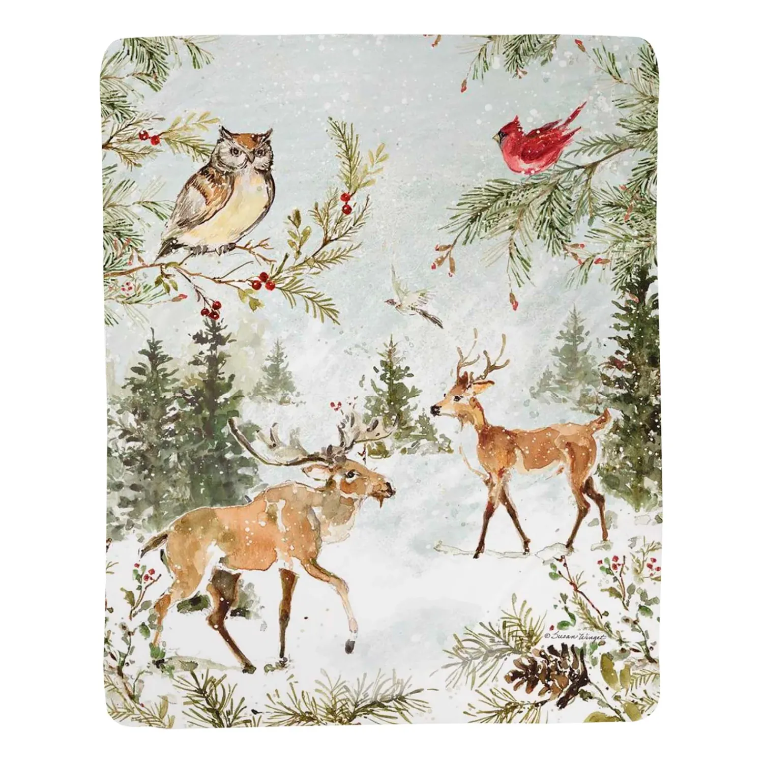Plow & Hearth Throws & Blankets>Winter Forest Sherpa Fleece Throw