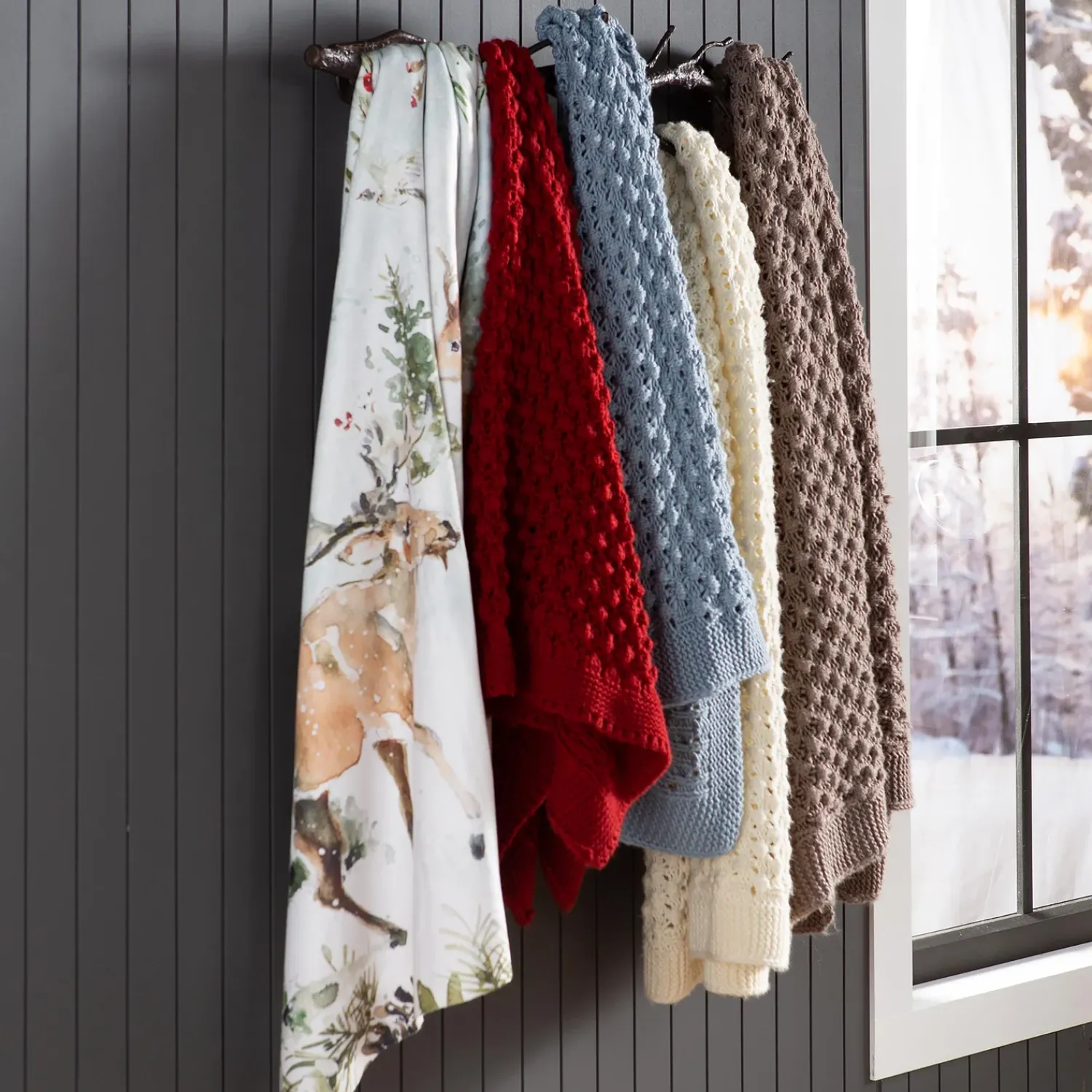 Plow & Hearth Throws & Blankets>Winter Forest Sherpa Fleece Throw