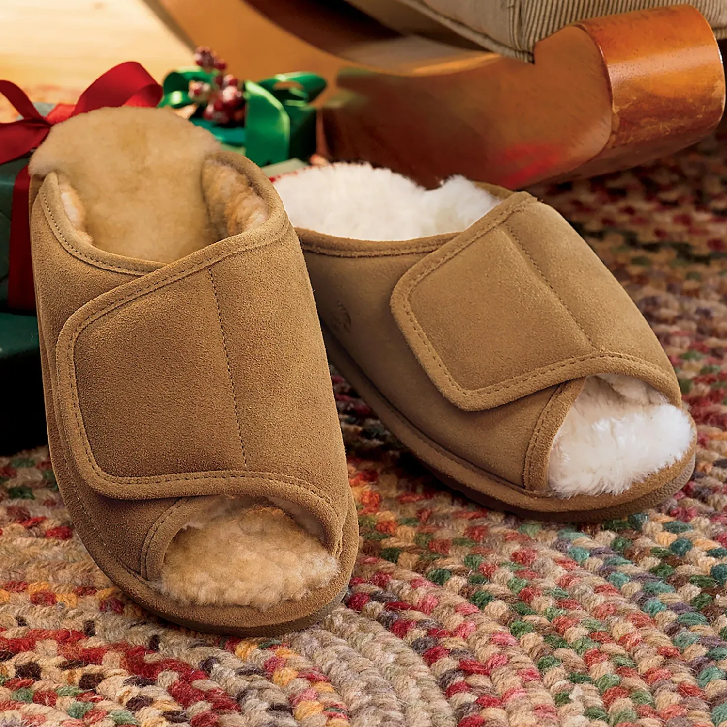 Plow & Hearth Bath Accessories>Women's Indoor/Outdoor Sheepskin Side-Wrap Slipper Chestnut