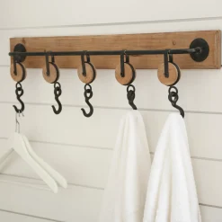 Plow & Hearth Chests & Storage Cabinets|Wall Art>Wood and Metal Wall Hook Rack