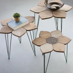 Plow & Hearth Accent Tables>Wood Flower Top Nesting Tables, Set of 3