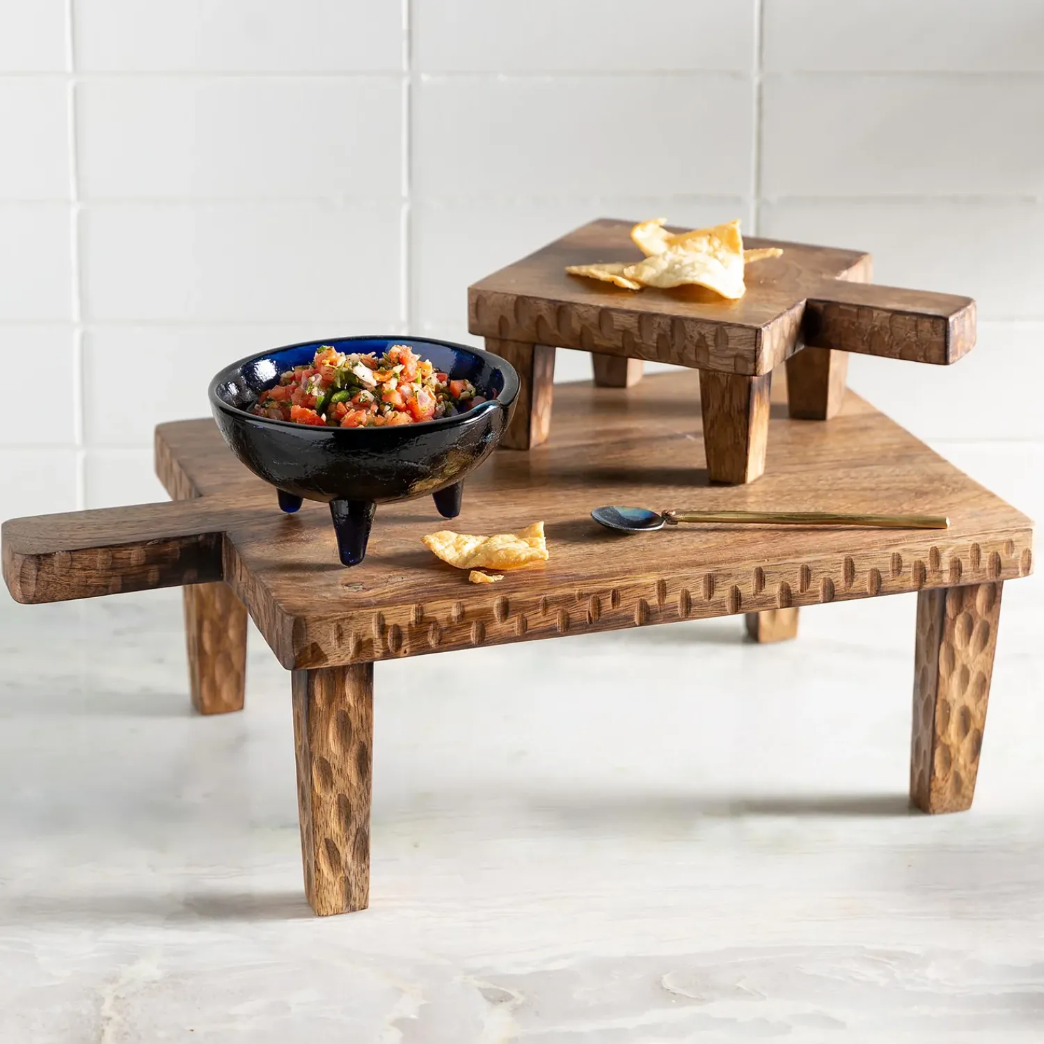 Plow & Hearth Cutting & Serving Boards>Wood Serving Board on Legs, Set of 2