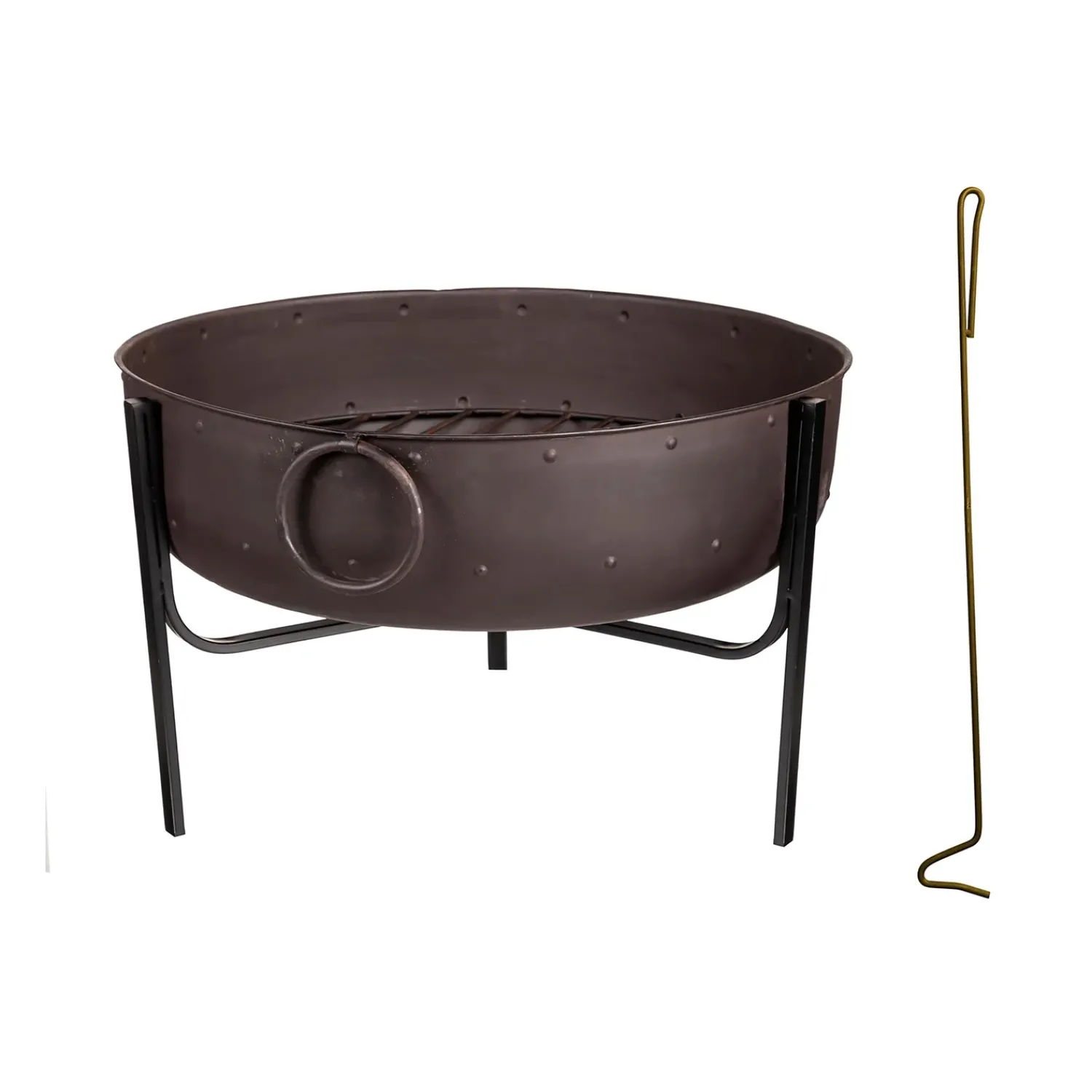 Plow & Hearth Fire Pits|Fire Pits>Wood-Burning Fire Pit Bowl with Iron Loop Handles