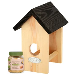 Plow & Hearth Bird Feeders>Wooden Open House Peanut Butter Bird Feeder with Jar of Peanut Butter