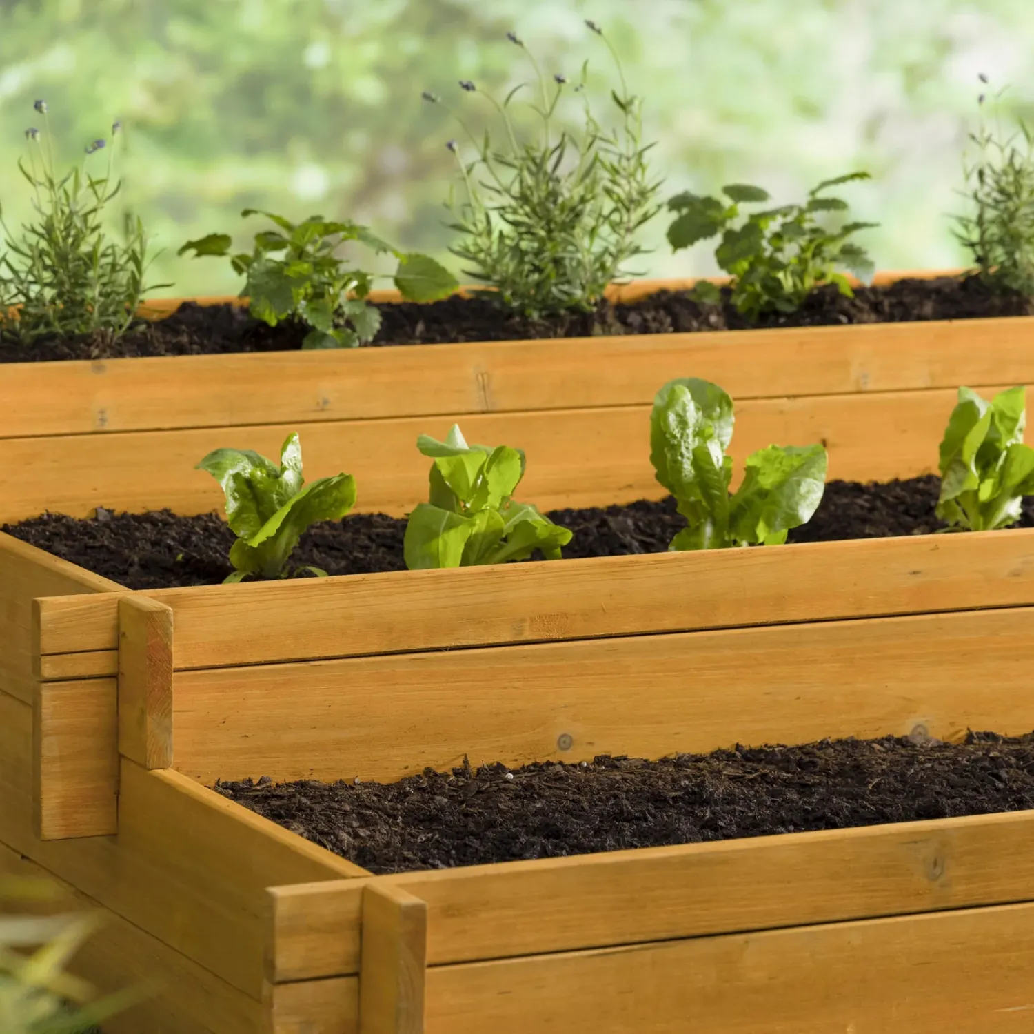 Plow & Hearth Planters & Plant Stands>Wooden Three-Tier Self-Contained Raised Bed Garden Planter