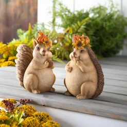 Plow & Hearth Garden Statues>Woodland Creatures with Floral Crown Statuary, Set of 2