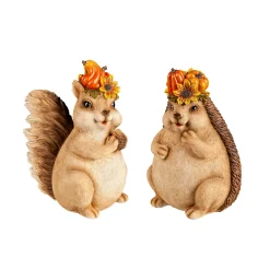 Plow & Hearth Garden Statues>Woodland Creatures with Floral Crown Statuary, Set of 2