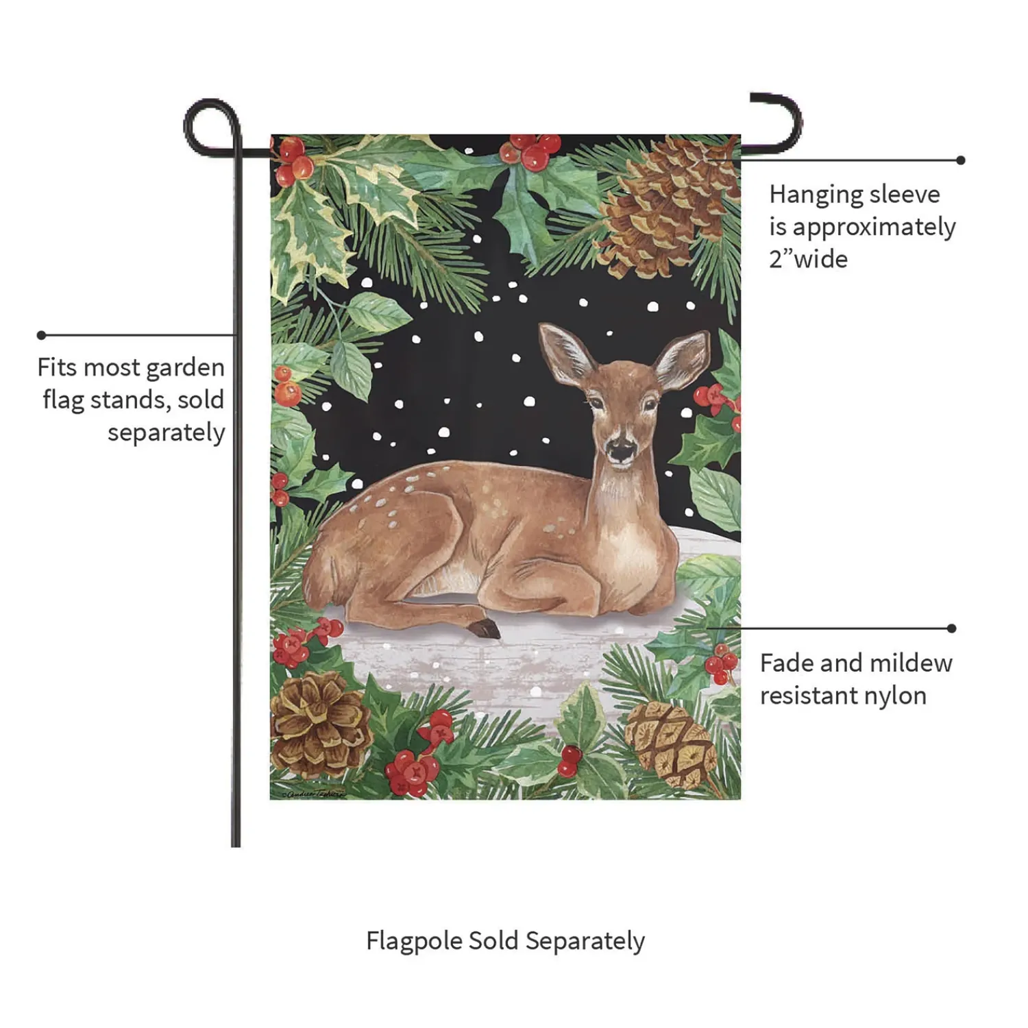 Plow & Hearth Garden Flags>Woodland Peace on Earth Deer Suede Garden Flag