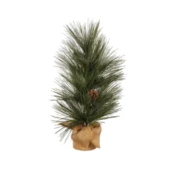 Plow & Hearth Faux Flowers & Plants|Lighted Trees & Garlands>Woodland Storybook Faux Floral Table Decor Shimmering Long Need Pinecone Tree with Burlap Base, 24"