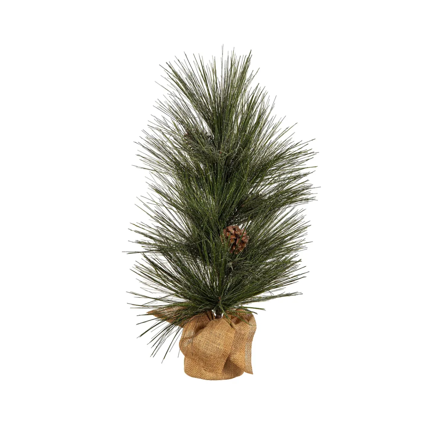 Plow & Hearth Faux Flowers & Plants|Lighted Trees & Garlands>Woodland Storybook Faux Floral Table Decor Shimmering Long Need Pinecone Tree with Burlap Base, 24"