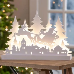 Plow & Hearth Decorative Accents>Woodland Storybook LED Table Decor Sled with Reindeer Scene, 16.75"