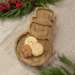 Plow & Hearth Serveware>Woodland Storybook Serveware Wood Snowman Divided Server, 12"