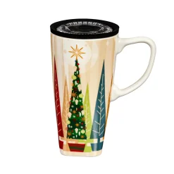 Plow & Hearth Travel Cups>Woodland Storybook Travel Cup Ceramic Perfect Cup, Christmas Woods, 17oz, Gift Box
