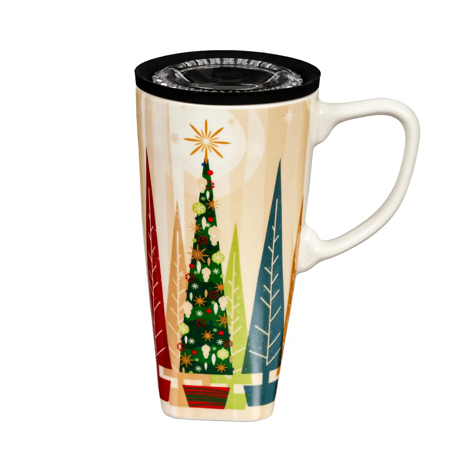 Plow & Hearth Travel Cups>Woodland Storybook Travel Cup Ceramic Perfect Cup, Christmas Woods, 17oz, Gift Box