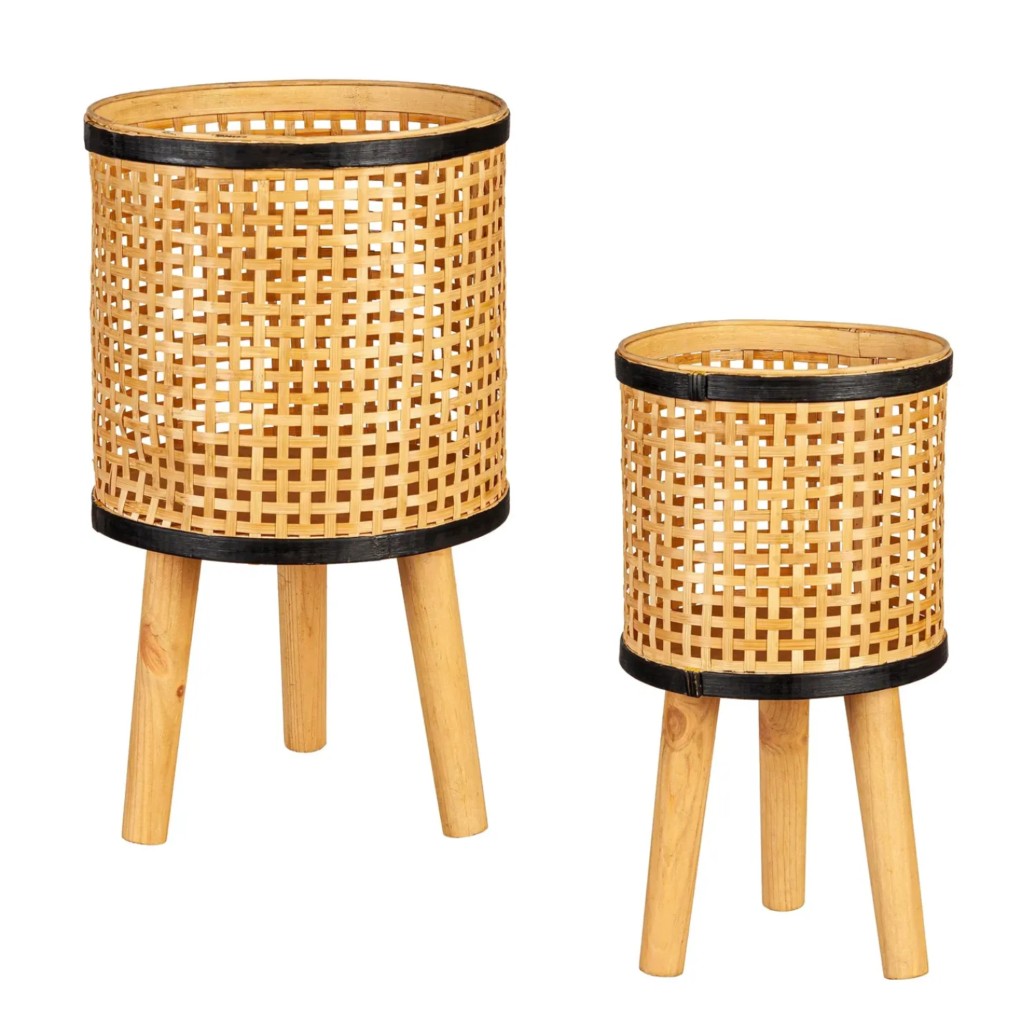 Plow & Hearth Planters & Plant Stands>Woven Bamboo and Plywood Metal Planter, Set of 2