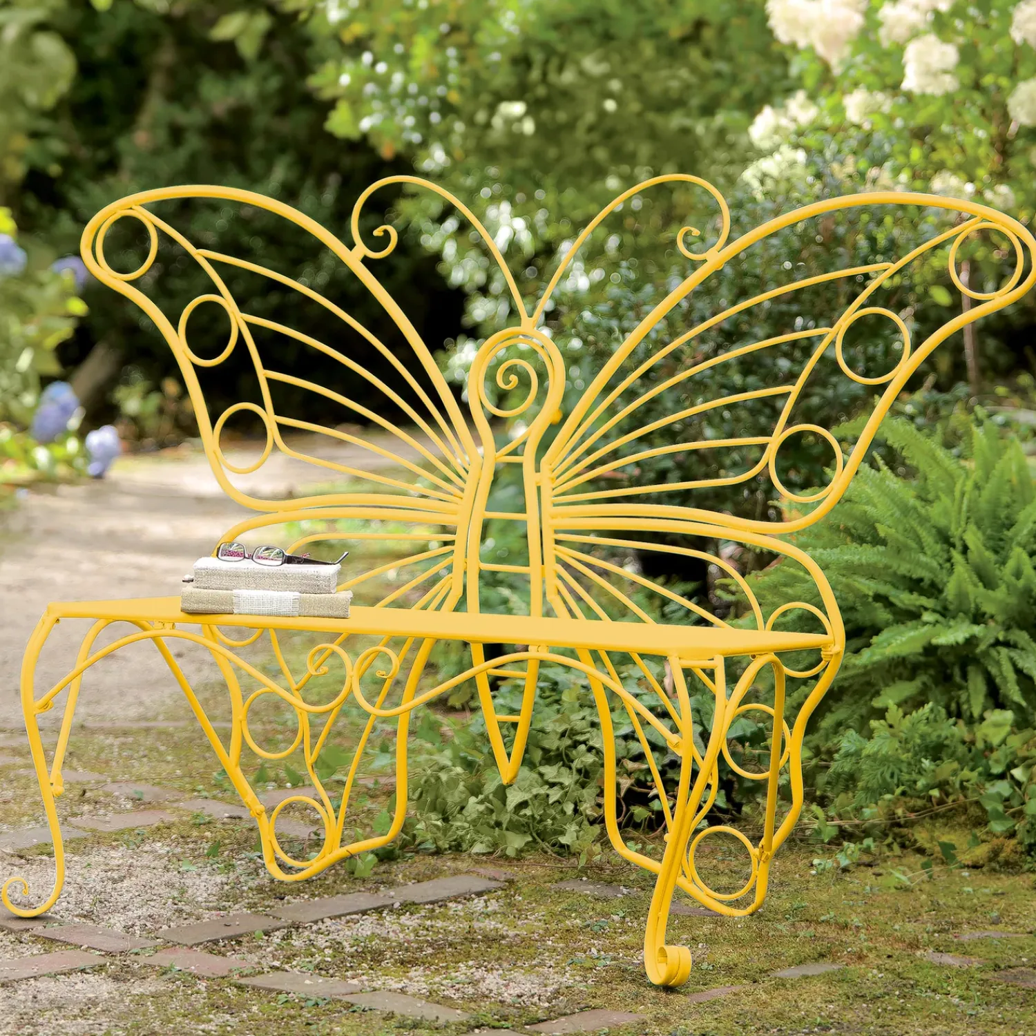 Plow & Hearth Outdoor Benches>Metal Butterfly Garden Bench Yellow