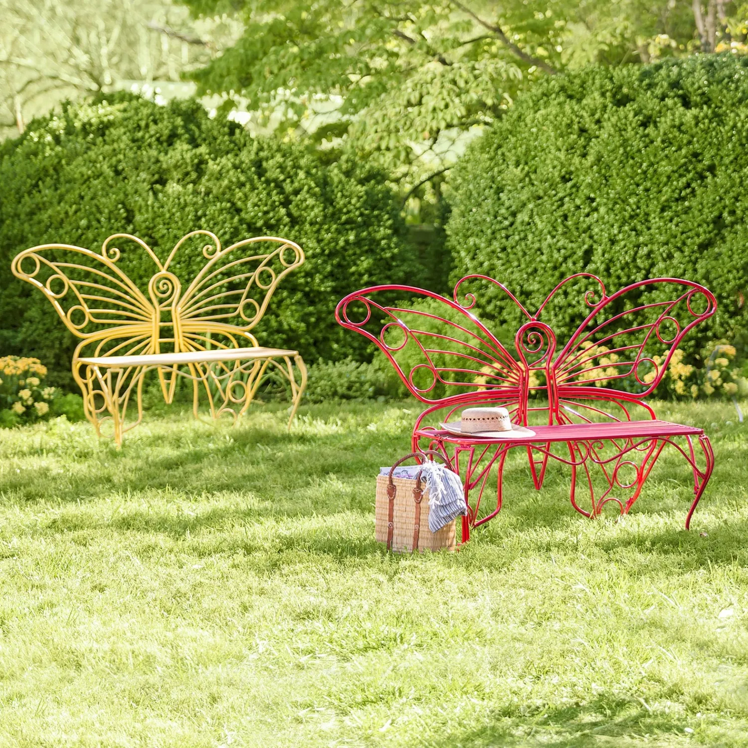 Plow & Hearth Outdoor Benches>Metal Butterfly Garden Bench Yellow